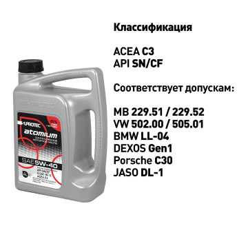 Синтетическое моторное масло Suprotec Atomium 5W-40 4л